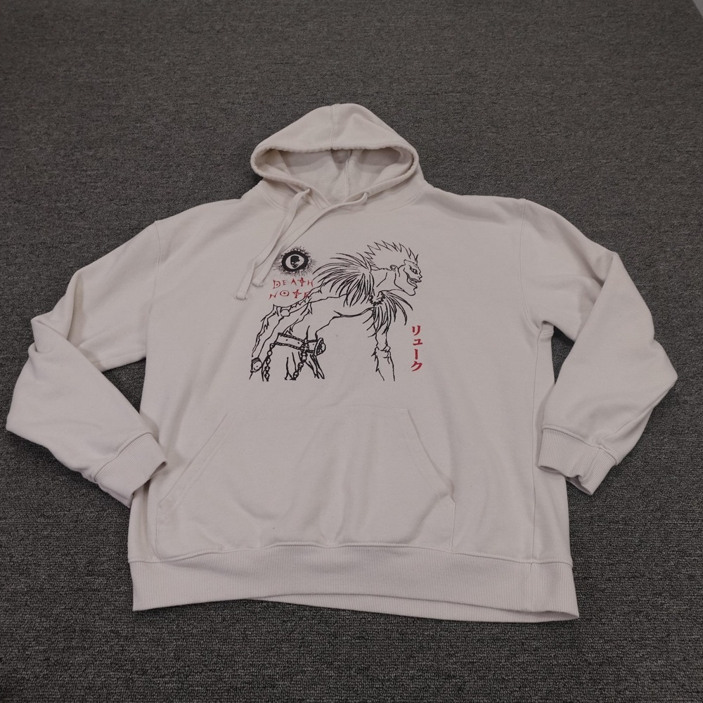 Death Note Hoodie Mens Large White Ryuk Graphic Pullover Fleece Anime Sweatshirt